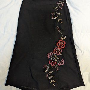 Ann Taylor Loft Black A-Line Skirt w/ Embroidered Flowers